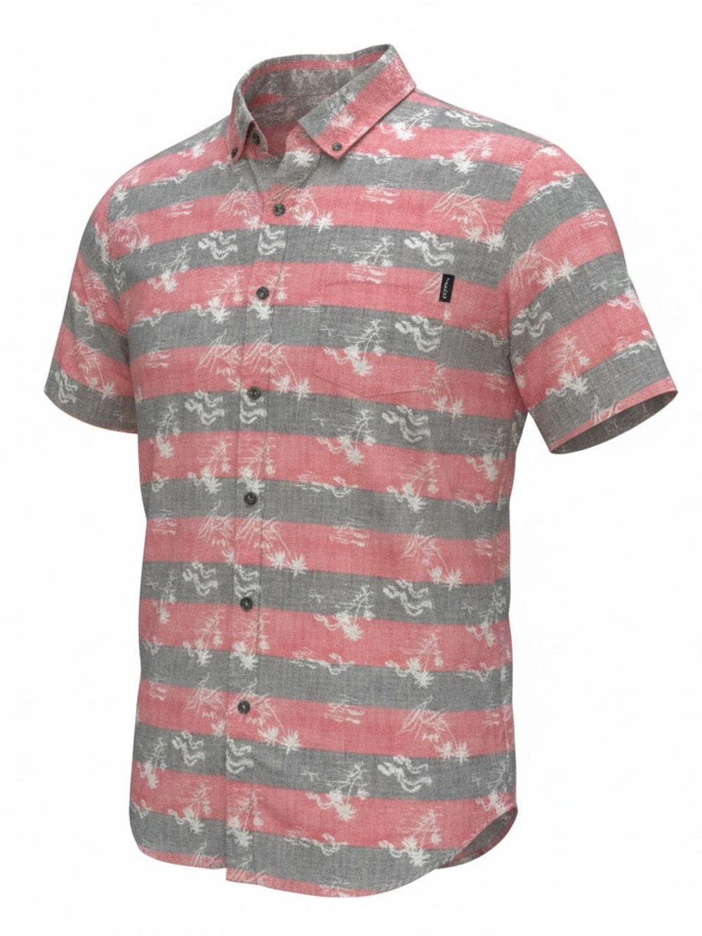 Molokai Surf Co. Short Sleeve Button-Up Shirt Mens Size L Pink/Gray Palm Trees